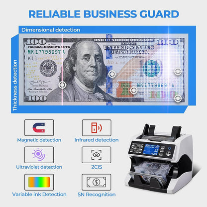 MUNBYN Bank Grade Money Counter Machine Mixed Denomination with External Display+Printer in One, Value Counting, Serial Number, Multi Currency, 2CIS/UV/IR/MG/MT Counterfeit Detection, 2Y Warranty