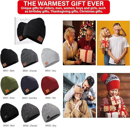 Merino Wool Bluetooth Beanie, HD Stereo,30 Hours Play Time,Built-in Microphone, Men's/Women's Christmas Electronic Gift (Black)