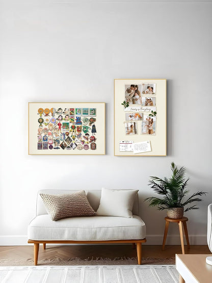 Bulletin Board 30 x 20 inches, Oatmeal White Pin Board, Golden Aluminum Framed Fabric Cork Board with 10 Push Pins