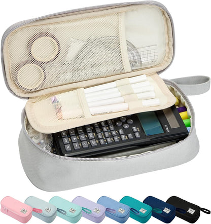 Pencil Case Pouch Box Bag School Supplies Girls Boys Kids, Cute Preppy Stuff Large Big Capacity Aesthetic Pen Organizer, Back to College Stationary, Light Gray, Standard Stlye, 1800ml