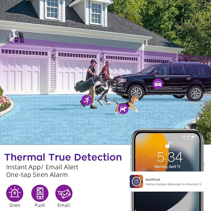 XMARTO 100% Wire-Free 4MP HD Solar Security Camera Wireless for Home Surveillance (All-Weather Solar Charge, AI Motion Detection, Spot Light and Siren, SD, NVR & Cloud Storage)