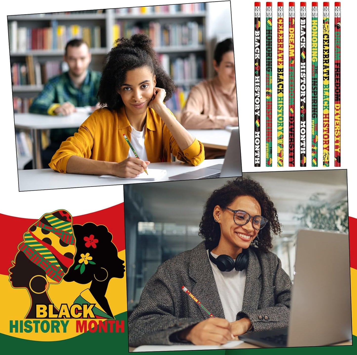 Cinrobiye 200 PCS Juneteenth & Black History Month Inspirational Wood Pencils with Eraser, Classroom Gifts, Bulk School Supplies, Kids Office Giveaways, Party Favors, Prizes