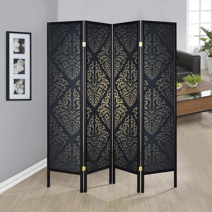 NicBex Room Divider 4 Panel Room Dividers with Damask Print Partition Room Dividers and Folding Privacy Screens Wall Divider for Home, Office, Room Separation,69.5" W x 0.75" D x 70.25" H, Black