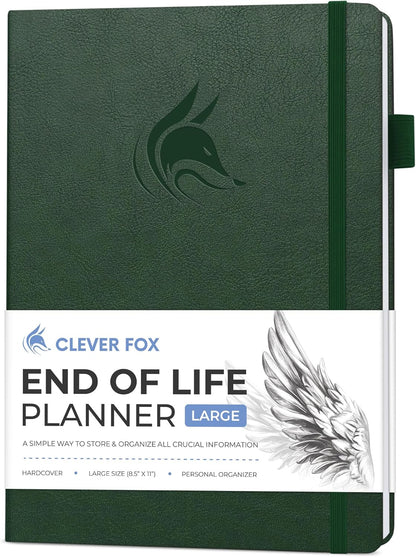 Clever Fox Large End of Life Planner – Guided Final Arrangements Organizer Notebook for Instructions, Beneficiary Info, Will Preparation, Last Wishes & Funeral Planning – 8.5" x 11" (Dark Green)