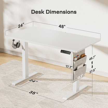 Marsail Standing Desk Adjustable Height Home Office Desk,‎48x24 Electric Standing Desk, Stand up Desk with Storage Bag,Headphone Hook for Computer Workstations Desk Memory Preset