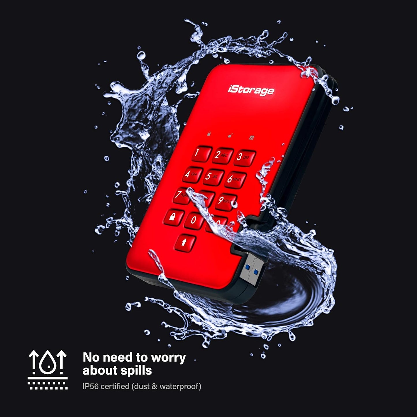 iStorage diskAshur2 HDD 3TB Red | Secure portable hard drive | Password protected | Dust & water resistant | Hardware Encryption