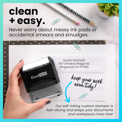 ExcelMark Custom Stamp – Clear & Crisp Impressions – Personalized Self-Inking Rubber Stamp – Use for Address Stamp and More (Extra Large)