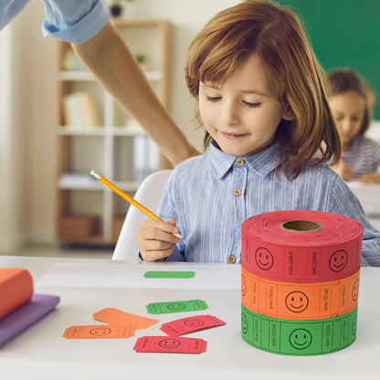 L LIKED 1500 Raffle Ticket Rolls, 3 Assorted Colors, 1x2 Inch Smile Ticket for Events, Entry, Class Reward, Parties, Giveaways&Prizes (Red, Orange, Green)
