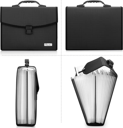 Uquelic 26 Pockets Expanding File Folder Organizer - Upgraded Durable Buckle, Accordion Folder Base with Ergonomic Portable Handle/Large A4 Letter Size Document Organizer, Folders with Pockets