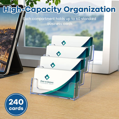 Acrylic Business Card Holder for Desk, Clear Plastic Business Card Stand with 4 Tier, Multiple Business Display Holder for Exhibition, Office and Hotel, 2 Pack