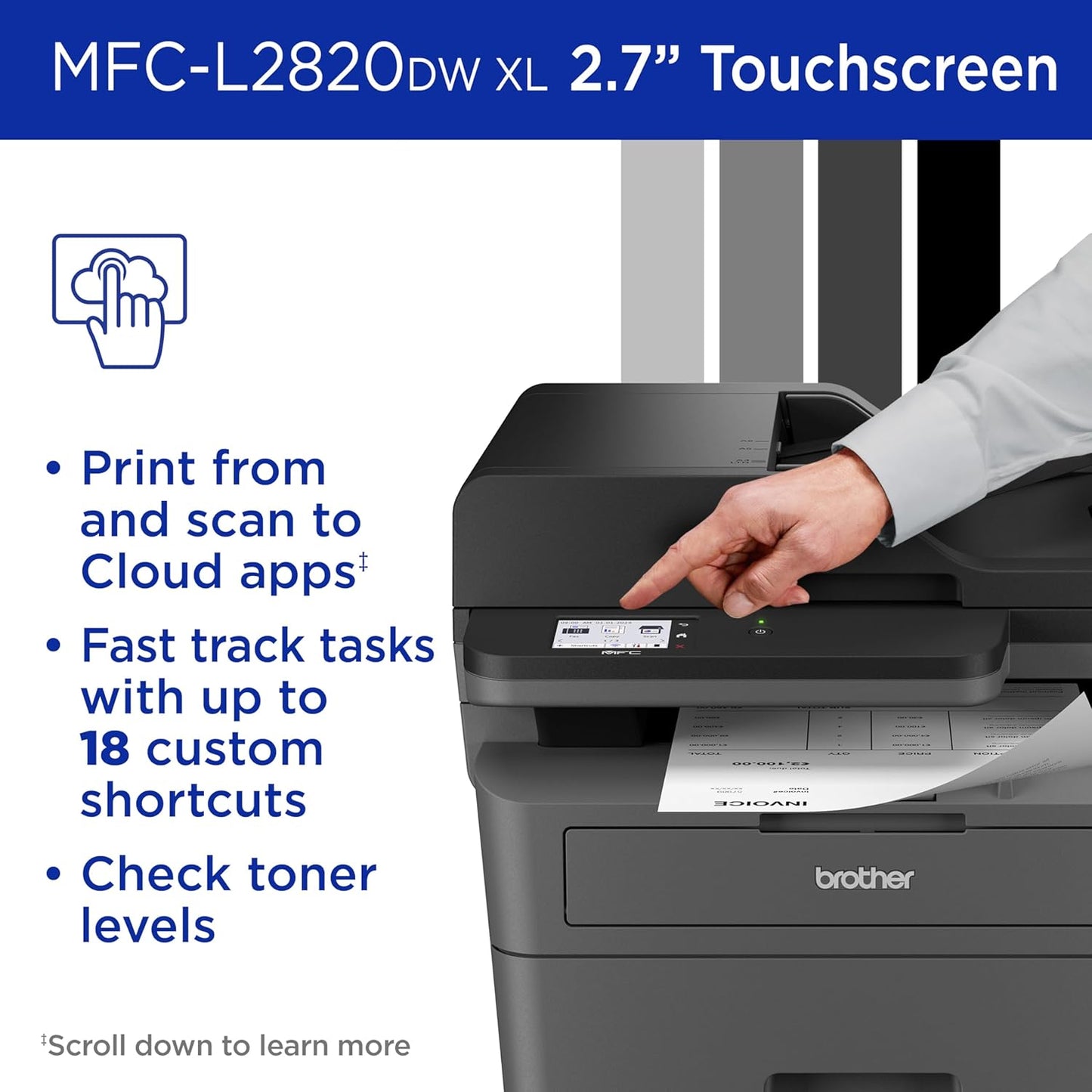 Brother MFC-L2820DW XL Wireless Compact Monochrome All-in-One Laser Printer with Copy, Scan and Fax, Duplex, Black & White | Up to 4,200 Pages of Toner Included(1), Works with Alexa