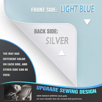 K KNODEL Desk Mat, Blotter, Dual-Sided Office Desk Pad, Waterproof Desk Mat for Desktop, Desk Blotters, PVC Leather Pad Protector (Light Blue, 31.5" x 15.7")