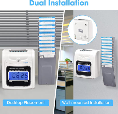 Yescom Attendance Punch Time Clock Bundle Employee Payroll Recorder LCD Display with 100 Cards, 1 Time Card Holder, 2 Keys & Ink Ribbon