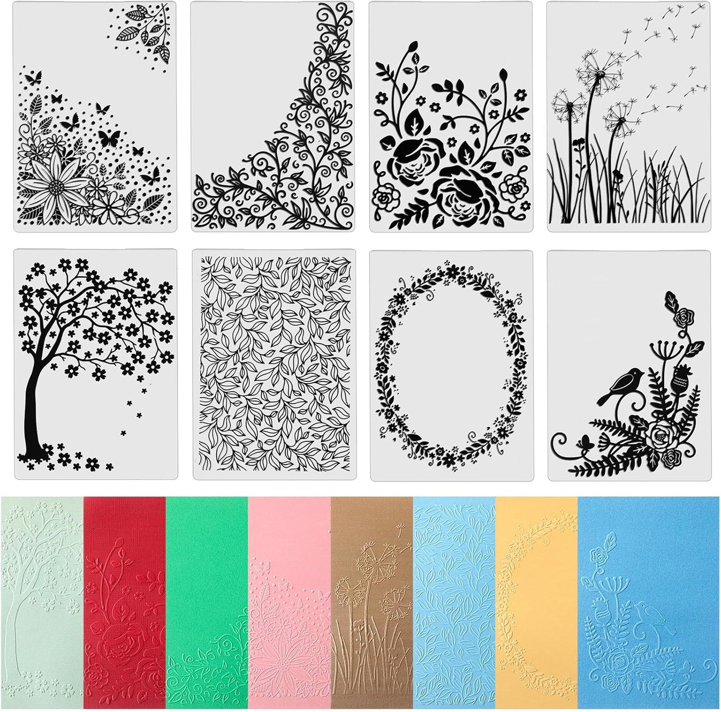 Geiserailie 8 Pieces Embossing Folders Embossing Machine Template Paper Card Heart Folders for Card Making DIY Flower Scrapbook Photo Album Craft Decoration 5.9 x 4.1 Inch(8 Pcs,Natural Style)