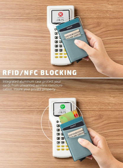 VULKIT Card Holder with Money Pocket Pop Up Wallet RFID Blocking Slim Metal Bank Card Case Holds 5 Cards and Notes