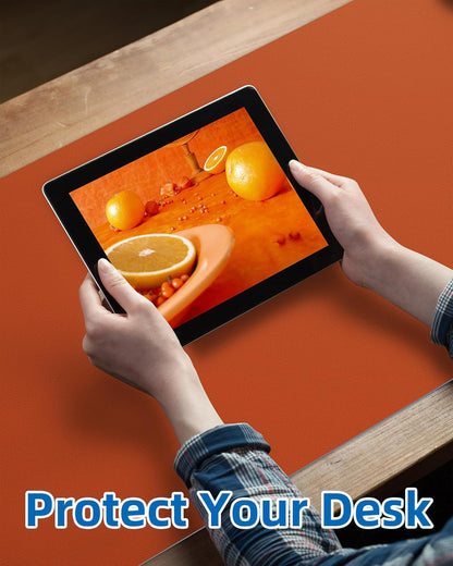 Leather Desk Pad Protector,Mouse Pad,Office Desk Mat, Non-Slip PU Leather Desk Blotter,Large Desk mat,Waterproof Keyboard mat for Office/Home/Decor (Orange,35" x 17")