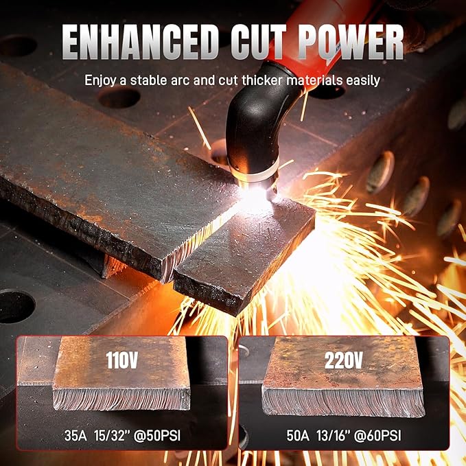 ANDELI Plasma Cutter,50A Heavy Duty Non-Touch Pilot Arc，3/4''Maximum Cut 110/220V，Upgraded LED Display，Exclusive ECO Mode，Expanded Plate Cutting,Rust Removal,PT/2T/4T