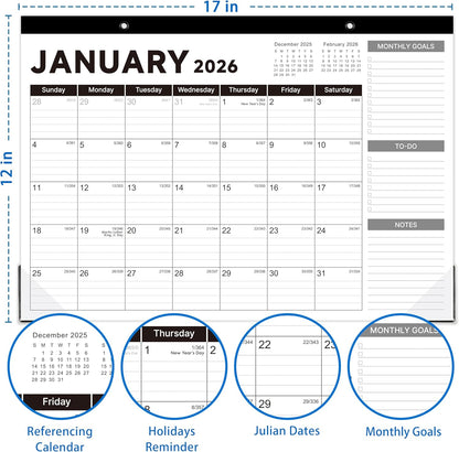 2025-2026 Desk Calendar - Desk Calendar 2025-2026, Jul. 2025 - Dec. 2026, 17"x12" Desktop Calendar with Notes, Corner Protector, Ruled Blocks