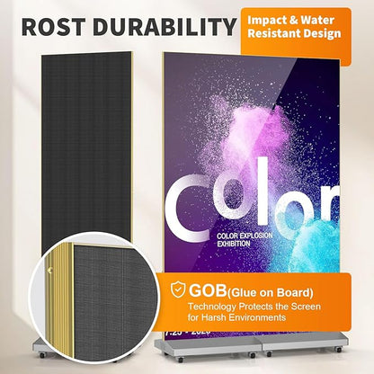 80" Seamless Splicing LED Display, Foldable Poster Screen with P1.86 Digital Signage Display LED Totem with USB/HDMI/WiFi/Remote