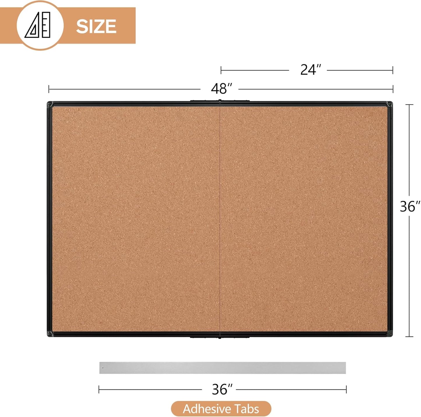 Board2by Cork Board Bulletin Board 36 x 48, Foldable Notice Pin Board for Wall, Black Aluminum Framed 4x3 Corkboard, Large Wall Mounted Office Board with 36 Push Pins for School & Home