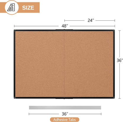 Board2by Cork Board Bulletin Board 36 x 48, Foldable Notice Pin Board for Wall, Black Aluminum Framed 4x3 Corkboard, Large Wall Mounted Office Board with 36 Push Pins for School & Home
