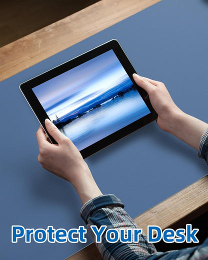 Leather Desk Pad Blotter,Mouse Pad,Office Desk Mat, Non-Slip PU Leather Desk mat,Large Desk mat,Waterproof Keyboard mat for Office/Home/Decor (Grey Blue,31.5" x 15.7")