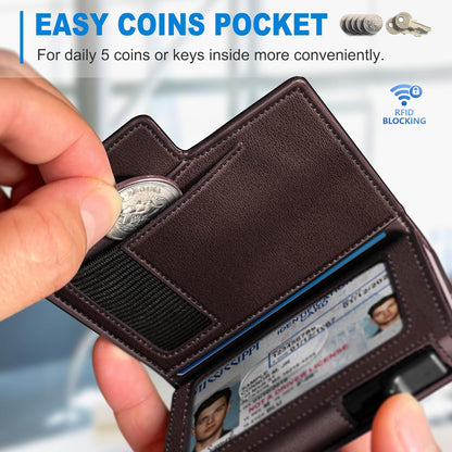 Men Wallet,with Money Clip Coins Pocket ID Window,Slim Front Pocket RFID Blocking Pop-up Card Holder 3.9"x 2.7", Gift Boxed