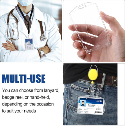 Marspark 25 Pcs 2 ID Badge Holder Heavy Duty Plastic ID Card Holder Transparent Protector Clear Badge Protector Cover Sleeve Protective Cover with Thumb Slot for Credit Card (Vertical and Horizontal)