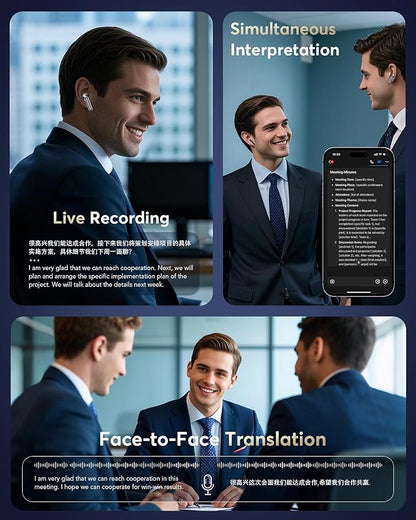 AI Translation Earbuds Real Time,144 Language Translator Earbuds, Audifonos Traductores Inglés Español,3-in-1 Translating Device, Translate Ear Buds for Travel Learning with 4 ANC Mic,IPX7 Waterproof