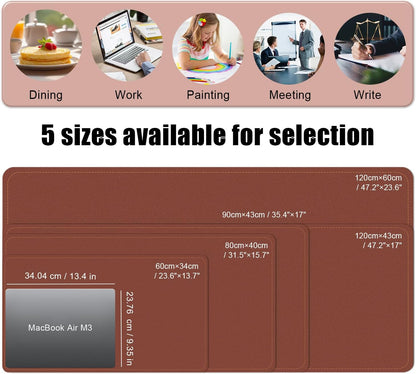 BLESWIN Large Desk Pad Mat 47.2"" x 17"", Office Desk Mat, Non-Slip PU Leather & Cork Desk Blotter for Keyboard and Mouse, Large Desk Mat, Large Mouse Pad for Office & Home(Brown)