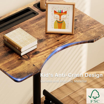 Mobile Standing Desk, 28 inch Rolling Standing Laptop Desk with Cup Holder, Mobile Desk Workstation with Wheels, Portable Computer Desk Cart with Hook for Home Office, Rustic Brown