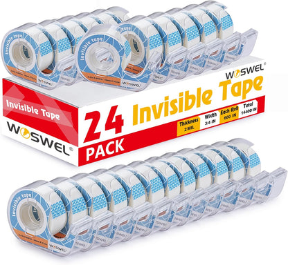Tape Refills with Dispenser, 24 Roll Invisible Tapes, 3/4 Inch X 600 in, Gift Wrapping Tapes Back to School Supplier for Home School Office Use