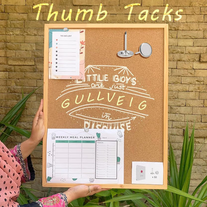 Gullveig Silver Push Pins and Thumb Tacks: Heavy Duty Flat Upholstery, Long Carpet Tacks, and Decorative Nails for Wood and Fabric, 50 Count