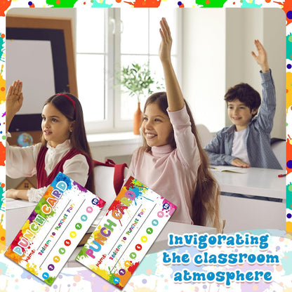 Fumete 400 Pcs Punch Cards for Classroom Reward Cards Behavior Incentive Loyalty Awards for Kids Students Teachers School Business, 8 Styles, 3.5 x 2 in(10 Rainbow Tie Dye Punches Style)