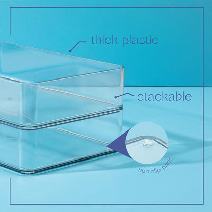 Plastic Clear Drawer Organizers. Bathroom, Kitchen, Bedroom, Nail Polish, Office Organizer Bins, Storage Trays. Heavy Duty, Stackable. 6" x 3" x 2" Set of 6