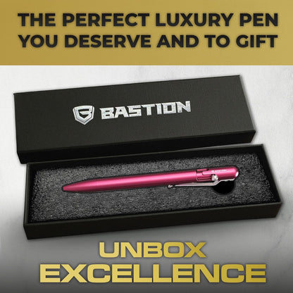 BASTION® Luxury Slim Bolt Action Pen, Lightweight Aluminum EDC Pen with Fine Tip, Professional Ballpoint Pen for School and Work - Pink