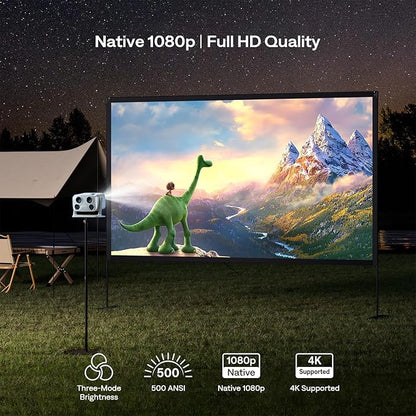 Aurzen BOOM mini Google TV 4K Supported Smart Portable Projector with WiFi and Bluetooth, Outdoor & Home Movie Projector with 20W Speakers DoIby Audio, Real-Time Focus, 500 ANSI Lumens, Blue