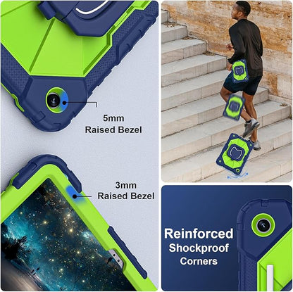 Scnoiy for Galaxy Tab A9 Plus Case 11 Inch, Rugged Case for Samsung Galaxy A9+ Tablet Case with Screen Protector 360 Rotating Stand Shoulder Strap Pen Holder, 2023 Model(SM-X210/X216/218), Navy Green