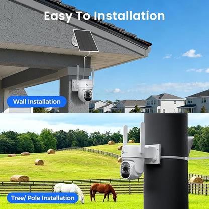 XMARTO QHD Wire-Free Solar Security Camera System Outdoor/Indoor Wireless, Pan Tilt Zoom, 4K Long Range WiFi 6 Surveillance DVR Kit, Long-Lasting Solar Battery Home CCTV 6-CAM Set w. 120-day Storage