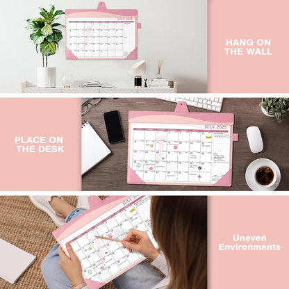 Ospelelf Leather Desk Calendar 2025-2026 Large 12"x17" Monthly Planner Pad with Protective Cover 18 Months July 2025 to Dec 2026 Pink