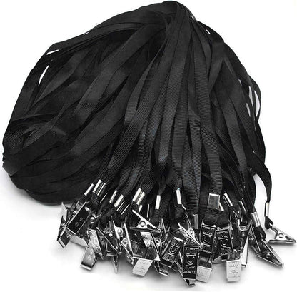 Beebel Black Lanyards 100 Pack Nylon Flat Badge Lanyard Bulldog Clip for Id Badge Name Tags