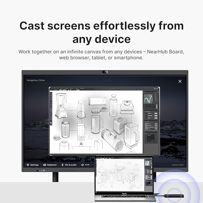 NearHub Board S Pro 75" 4K UHD Smart Board 16GB +128GB Windows 11 for Classrooms &Hybrid Work,Built-in 4K Camera+8 Mics+2 Speaker,Real-time Collaboration&Casting,Open App Ecosystem(Board+Wall Mount)