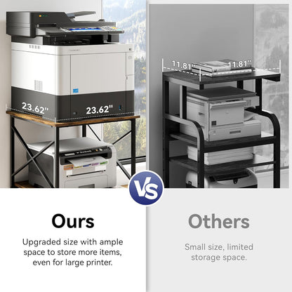 Warmiehomy 24"x24"x24" Large Printer Stand with Storage, 2 Tier Rolling Printer Cart Table, Mini Fridge Stand with Wheels, Use for 3D Laser Printer Home Office, Rustic Brown