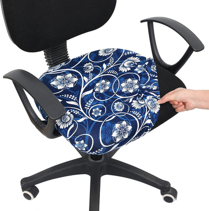 Smiry Printed Office Computer Chair Seat Covers, Stretch Fit Universal Desk Rotating Chair Cover Washable Removable Seat Cushion Protectors - Navy Blue