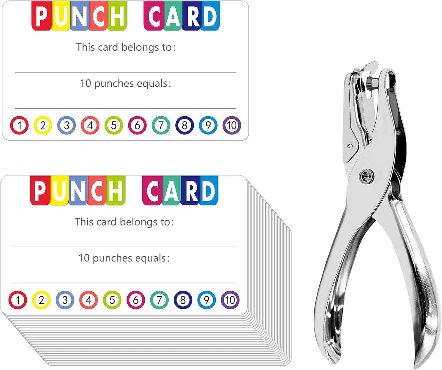 Punch Cards Kit 215 PCs Incentive / Chore / Responsibility / School Attendance / Homework Progress Tracking Card (3.5" x 2") with Hole Punch