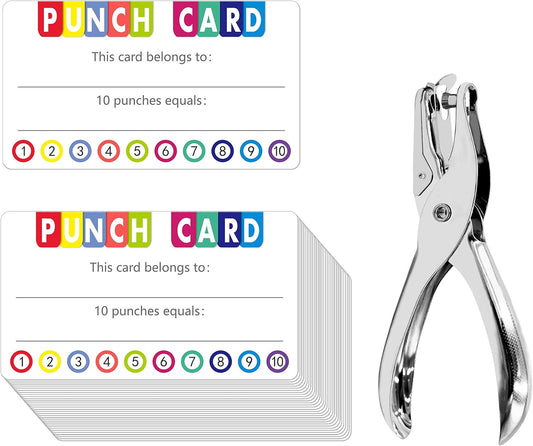 Punch Cards Kit 215 PCs Incentive / Chore / Responsibility / School Attendance / Homework Progress Tracking Card (3.5" x 2") with Hole Punch