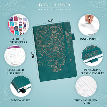 Legend Planner – Weekly & Monthly Life Planner to Hit Your Goals & Live Happier. Organizer Notebook & Productivity Journal. A5 (Dark Teal)