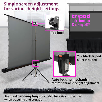 Elite Screens Tripod Tab-Tension CineGrey 5D, 103-inch Diag. 16:9, ISF Material Ceiling Ambient Light Rejecting ALR/CLR Tripod Pull-Up Portable Projector Screen, 8K 4K Ultra HD 3D Ready, TT103UHD5