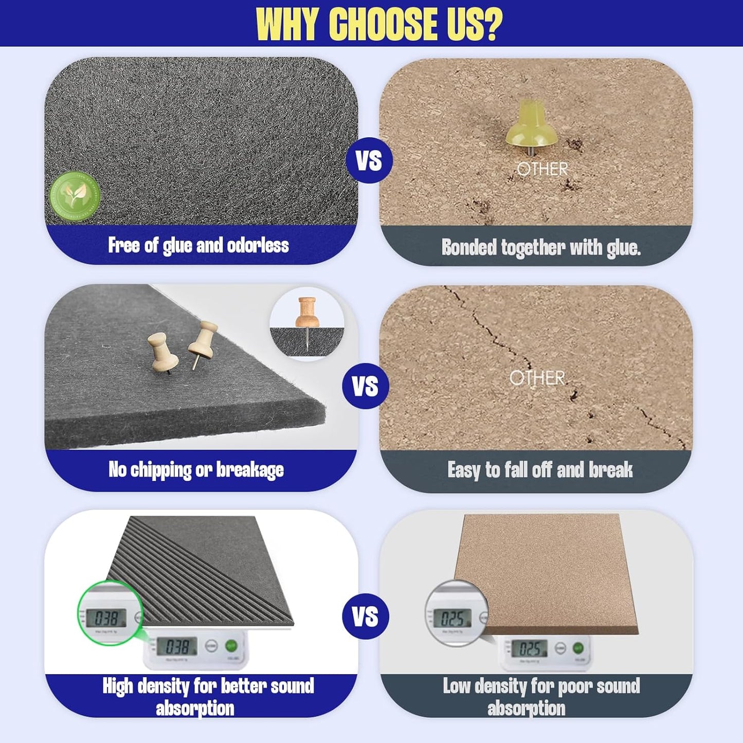 Large Cork Board for Walls 48"x 36", 12 Pack Felt Wall Tiles with Safe Removable Adhesive Tabs, Cork Board for Office,Pinboard Bulletin Board - Dark Gray