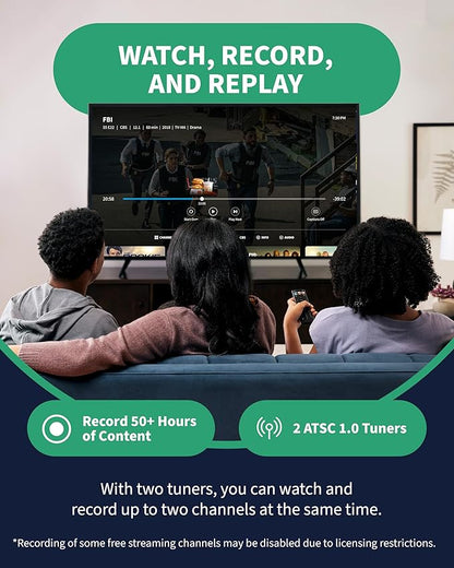 4th Gen 2-Tuner Over-The-Air (OTA) DVR & 35-Mile Indoor TV Antenna - Watch, Pause & Record Live TV, News & Movies Throughout Your Home Over Wi-Fi - 50+ Hrs Recording - No Subscriptions
